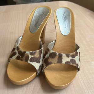 Dolce and Gabbana leopard pony hair wooden mules